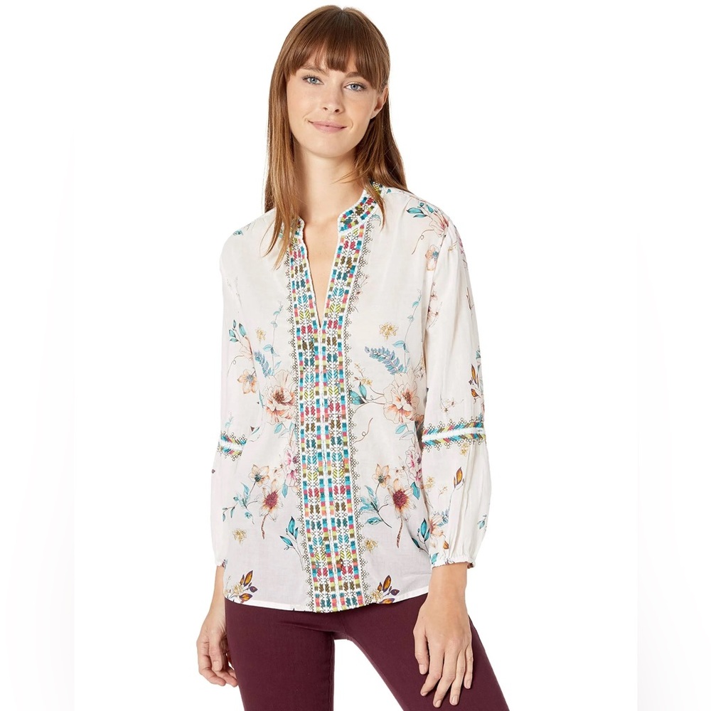 Johnny Was | Floral Boho Cotton Tunic with Embroidered Floral Details | Sz XL